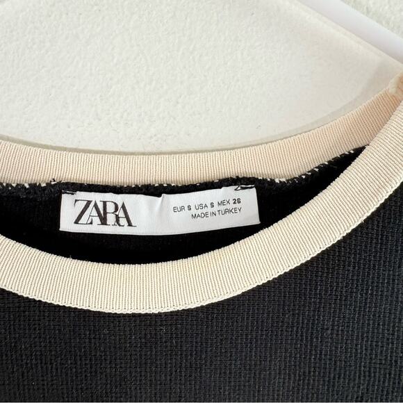 Zara Black White Gold Button Knit Box Pleat Mini Dress Size Small - Picture 11 of 15